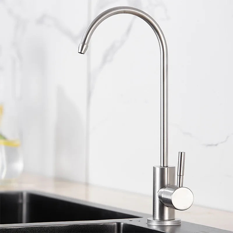 Brushed Stainless Steel Rotatable Deck-Mounted Faucet Water Filter Tap