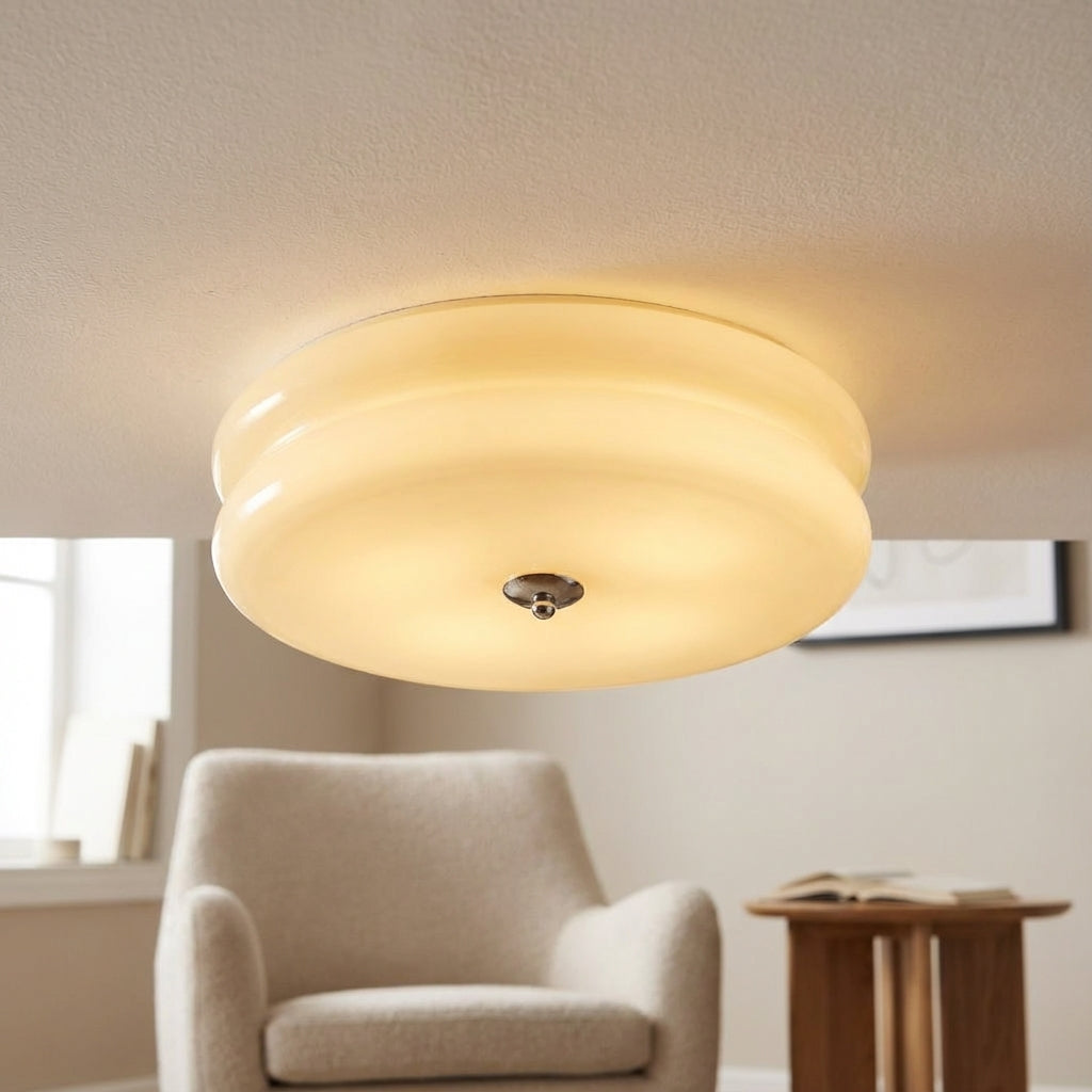 Sculptural Art Deco Glass Flush Mount Ceiling Light