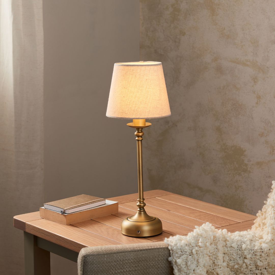 Antique Brass Finish Portable Rechargeable Touch Dimmer Table Lamp
