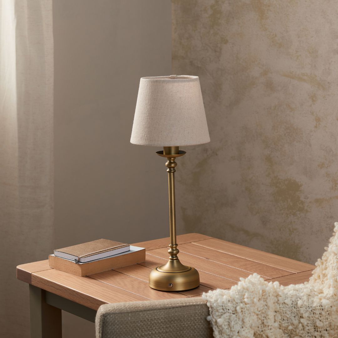 Antique Brass Finish Portable Rechargeable Touch Dimmer Table Lamp