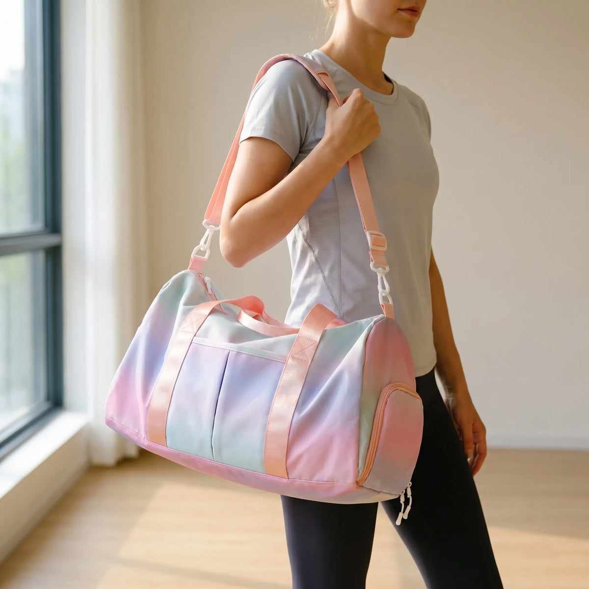 Lightweight Oxford Fabric Shoe Compartment Gym Duffel Shoulder Bag