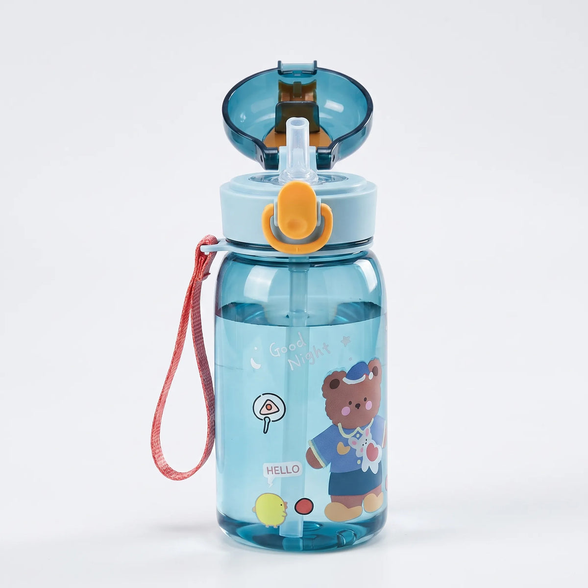 Clear Bear Graphic Push-Button Straw Kids Water Bottle
