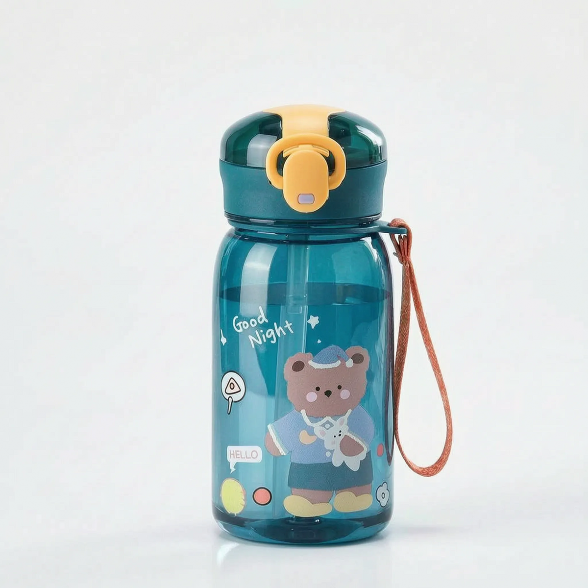 Clear Bear Graphic Push-Button Straw Kids Water Bottle