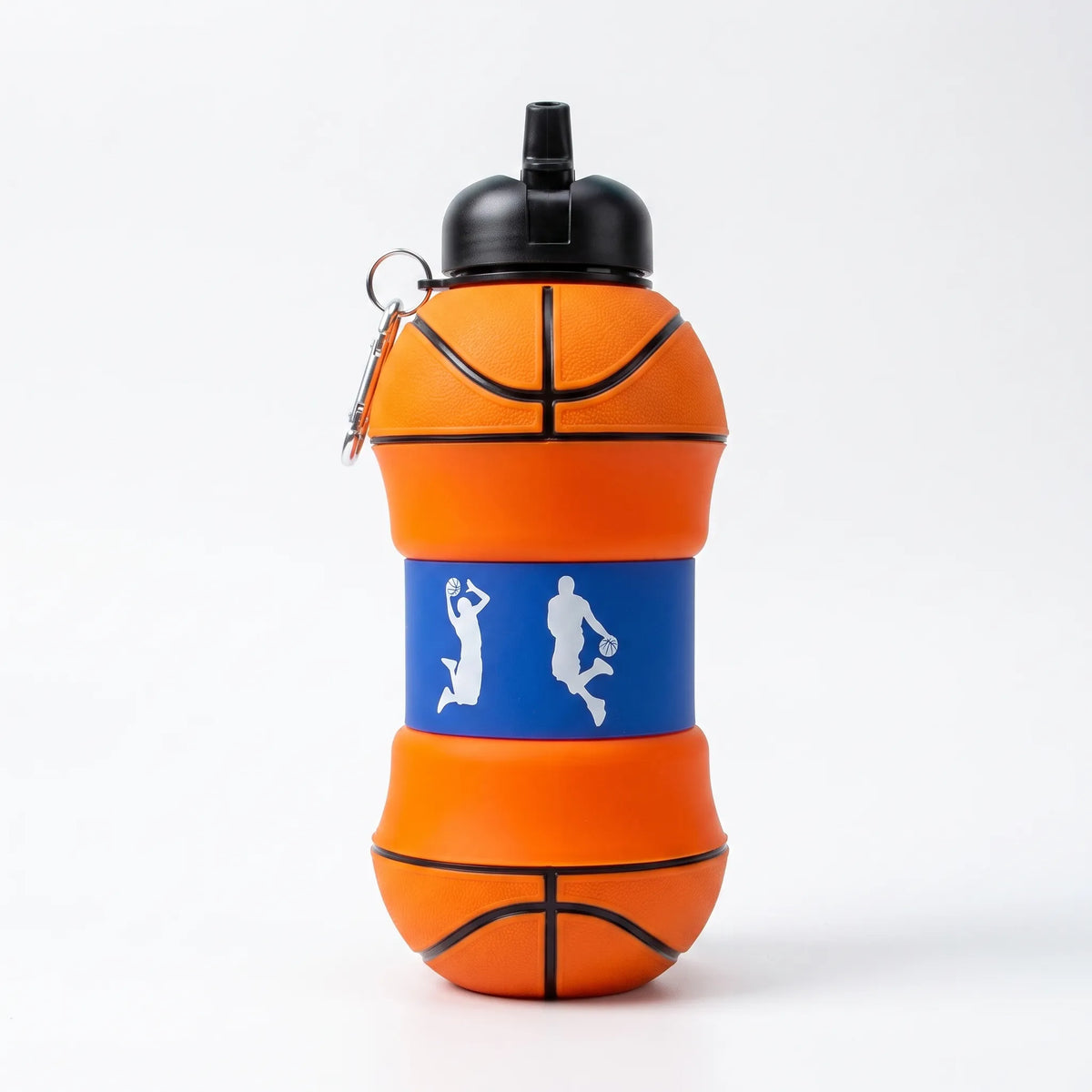 Collapsible Telescopic Silicone Soccer Water Bottle With Carabiner Clip