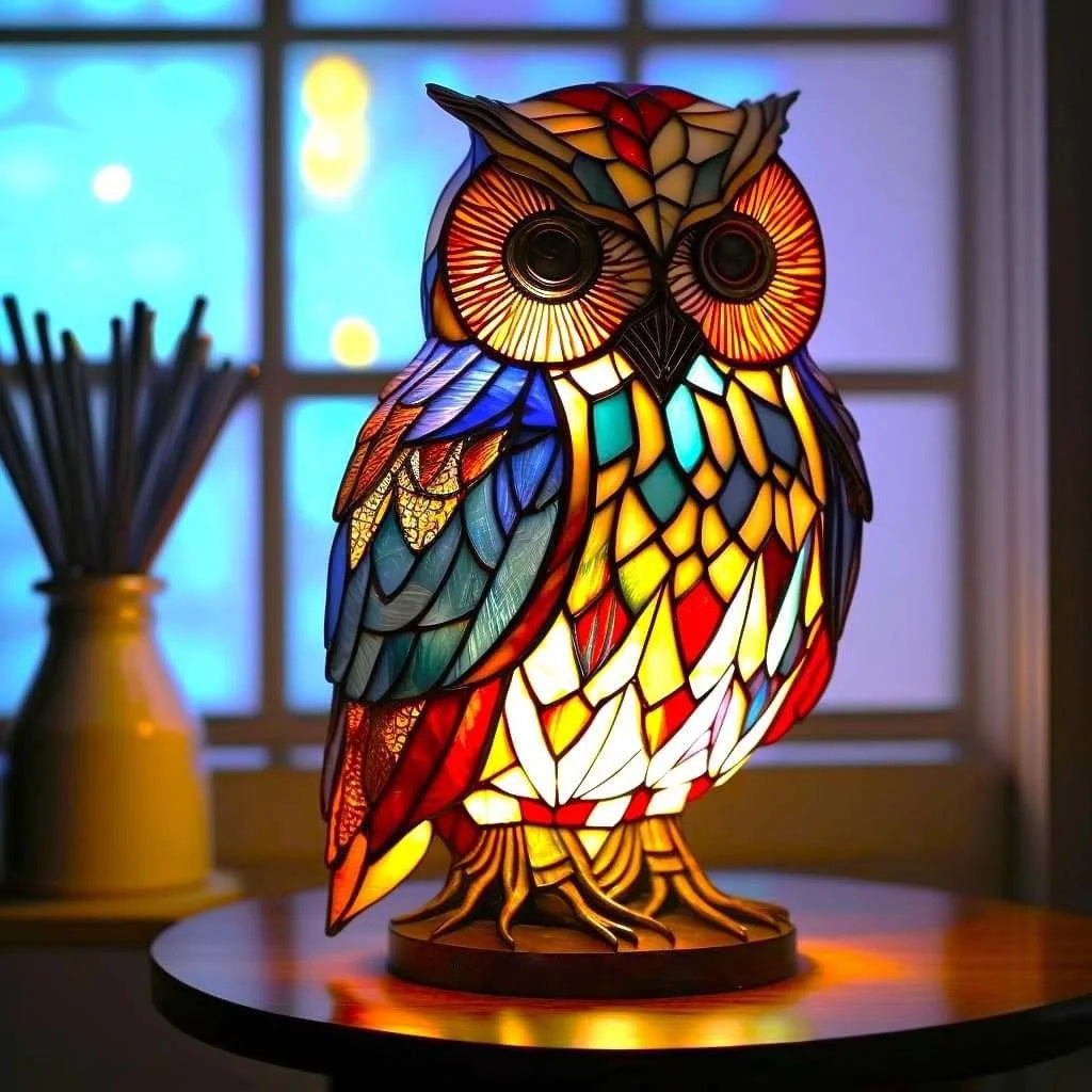 Stained Glass Mosaic Animal Sculpture Resin Table Lamp