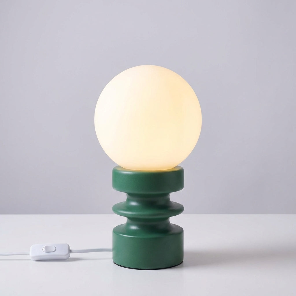 Compact Mid Century Globe Frosted Glass Wood Base Table Lamp