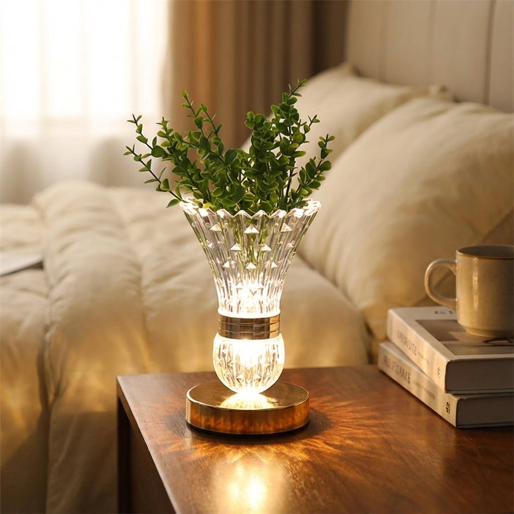 Faceted Crystal-Effect Compact Rechargeable Color-Changing Table Lamp