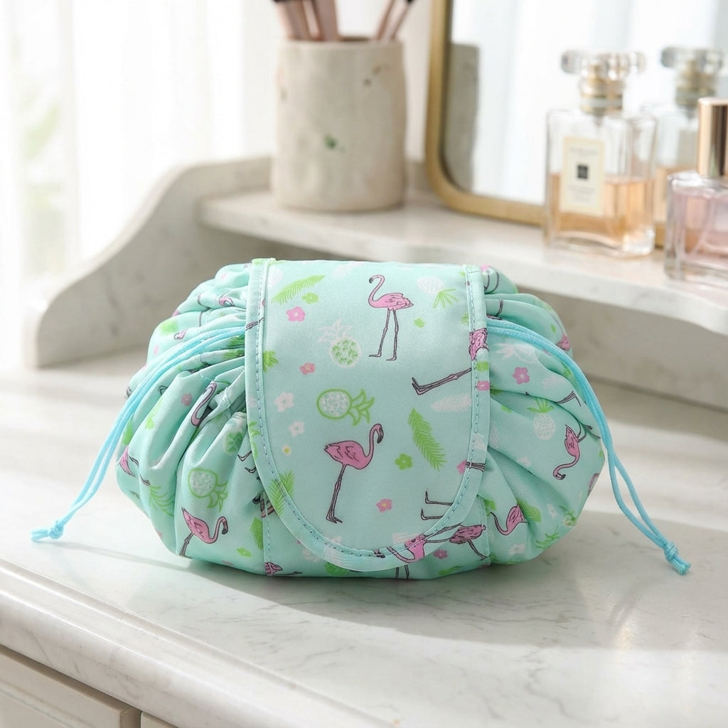 Roll-Out Foldable Water-Repellent Drawstring Travel Toiletry Bag