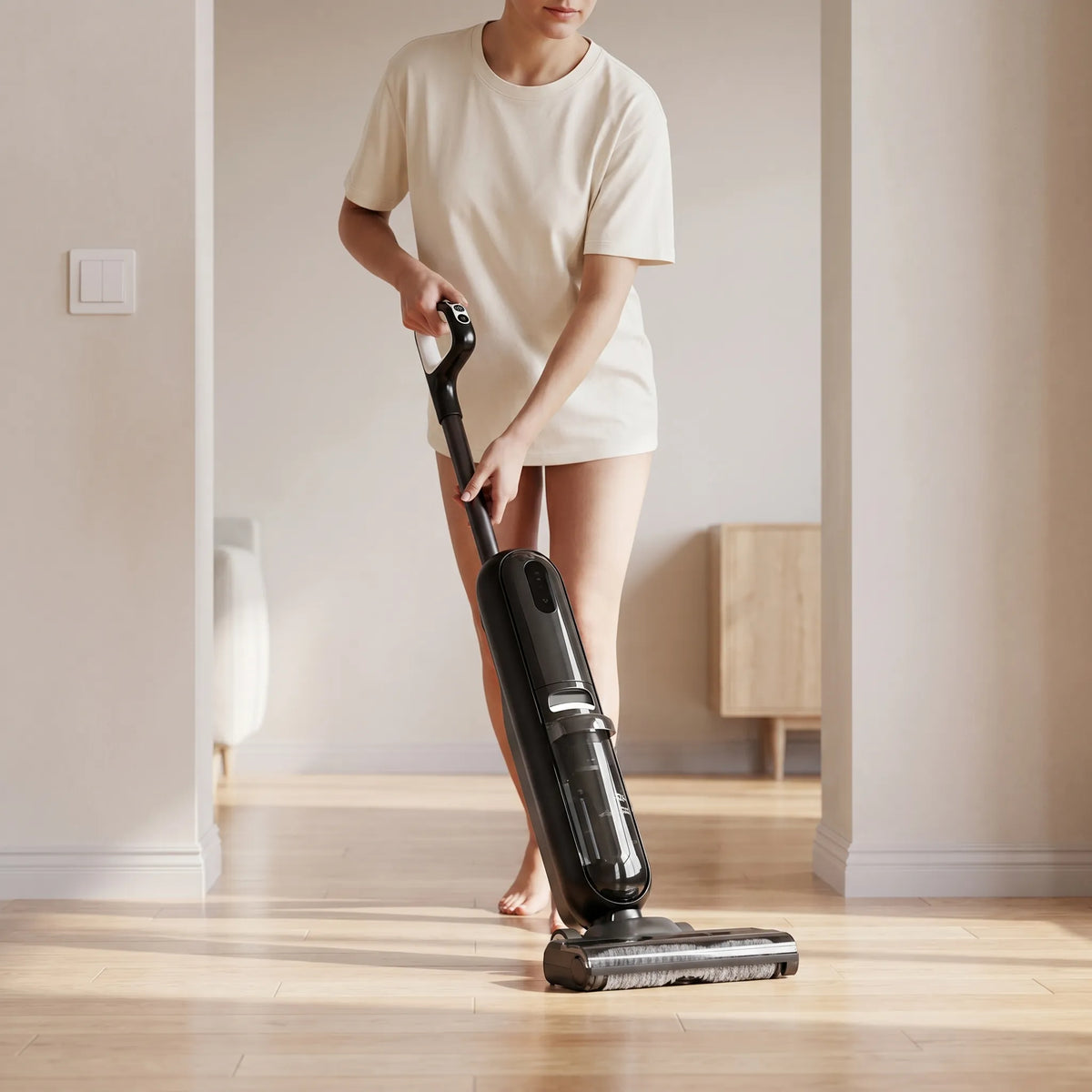 Self-Propelled Reclining Cordless Wet-Dry Vacuum Cleaner With Anti-Tangle Roller