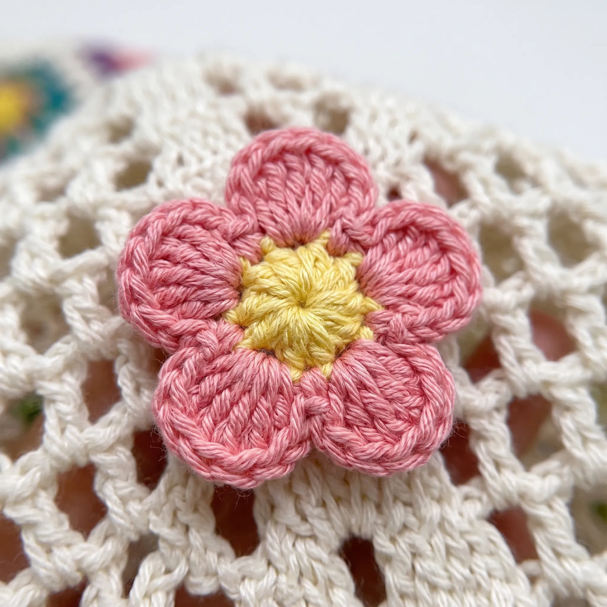 Slouchy Crochet Flower Open Weave Cotton Shoulder Tote Handbag