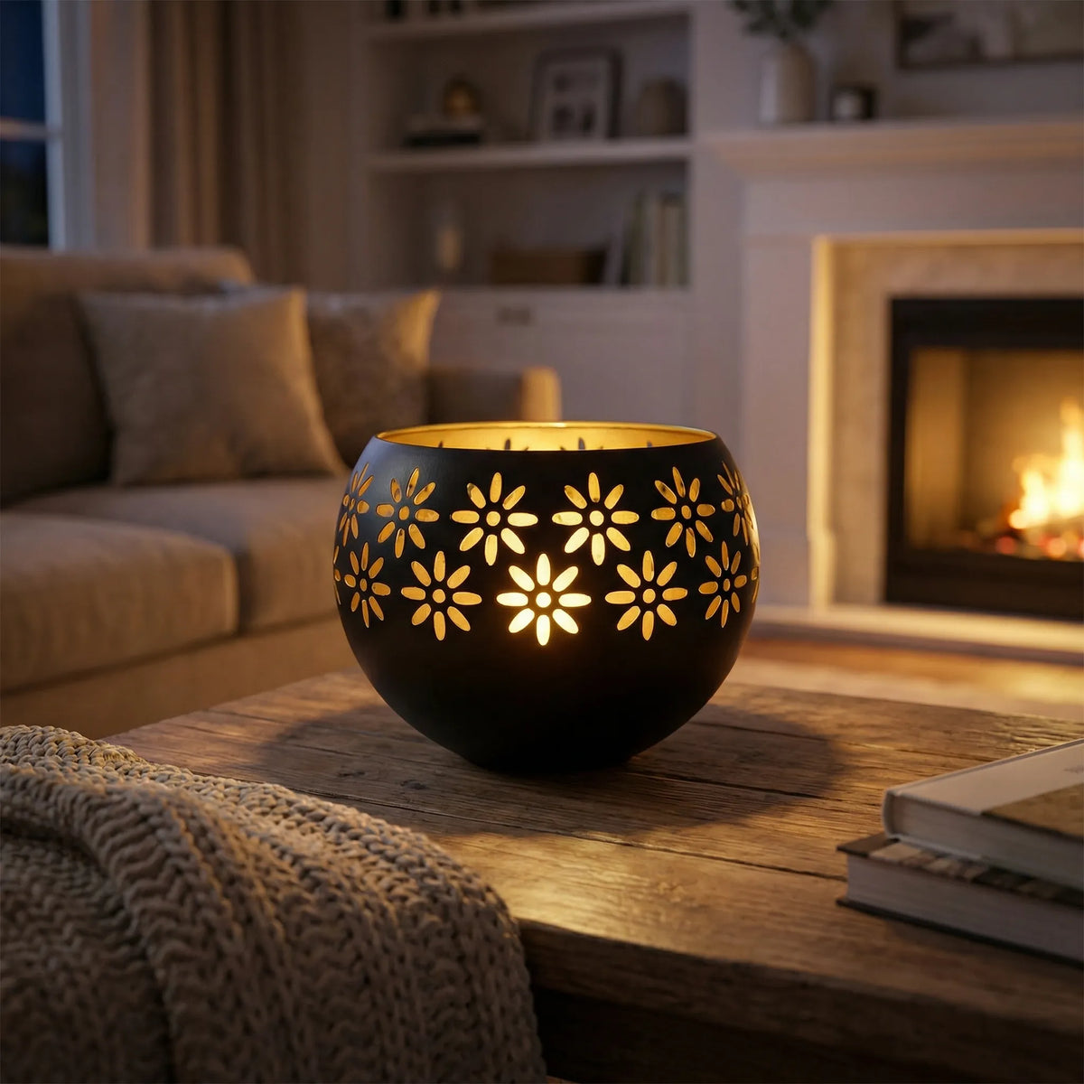 Cut Floral Motif Flameless Dimmable Rechargeable Candle Table Lamp