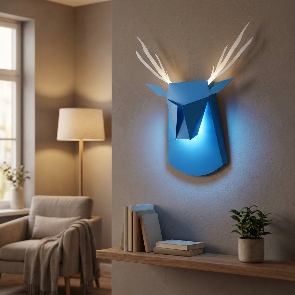 Rustic Sculptural Deer Head Silhouette Ambient Wall Light