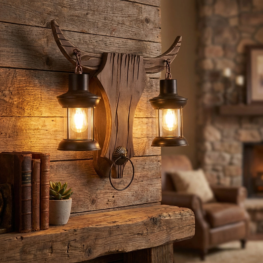 Vintage Inspired Dual Lantern Sculpted Backplate Wall Light