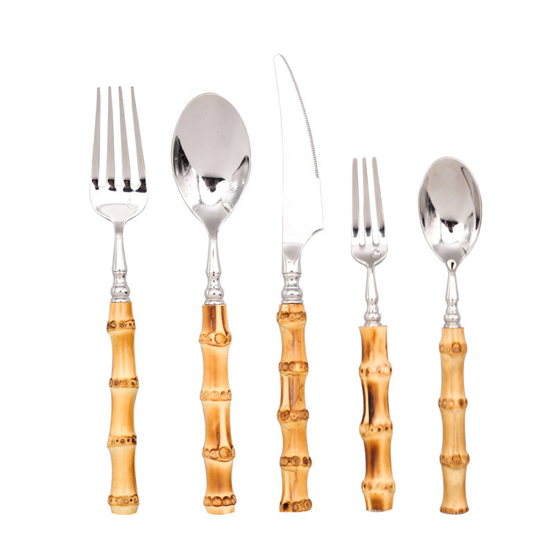 Sustainable Natural Bamboo Handle Stainless Steel Cutlery Set