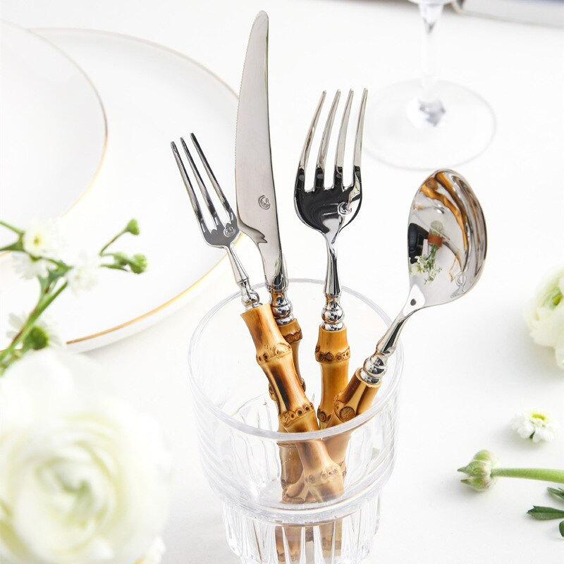 Sustainable Natural Bamboo Handle Stainless Steel Cutlery Set