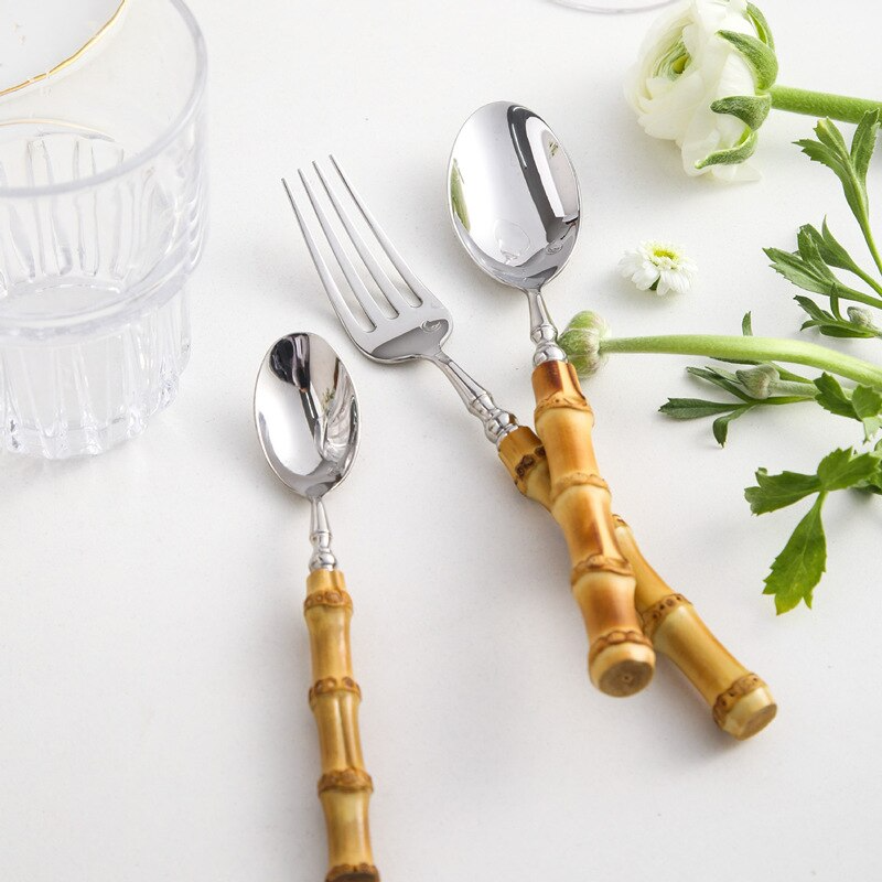 Sustainable Natural Bamboo Handle Stainless Steel Cutlery Set
