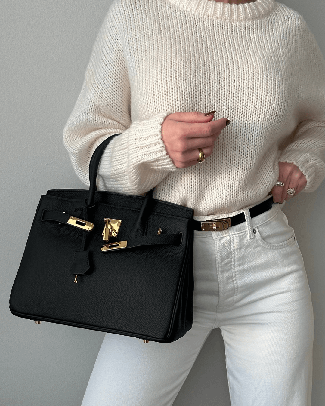 Structured Textured Synthetic Leather Top Handle Handbag With Lock Closure