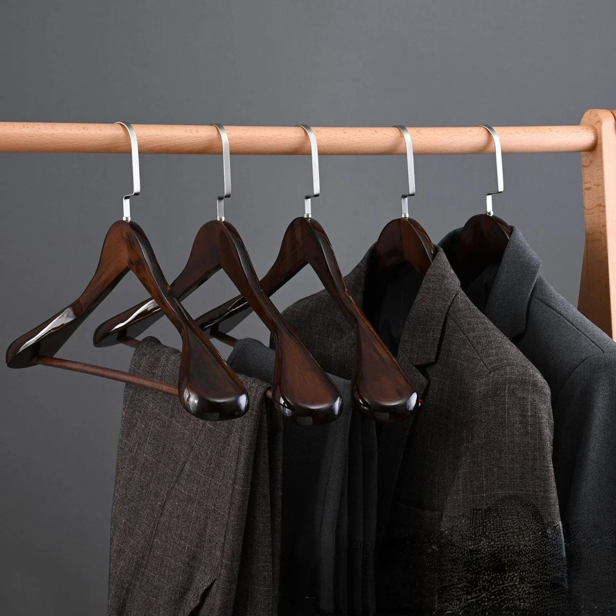 Curved Solid Wood Metal Hardware Garment Shape Clothes Hanger