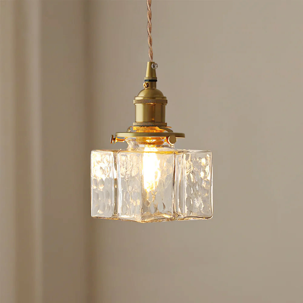 Sculptural Glass and Brass Adjustable Hardwired Kitchen Pendant Light
