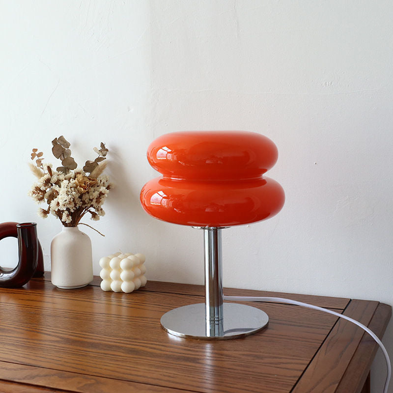 Sculptural Glossy Glass Egg Cake Shaped Table Lamp