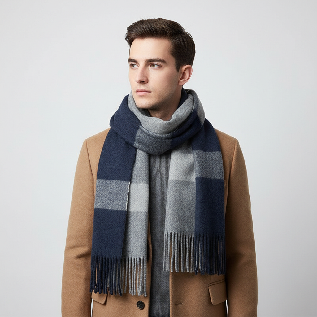 Extra Long Fringed Wrap Two-Tone Scarf