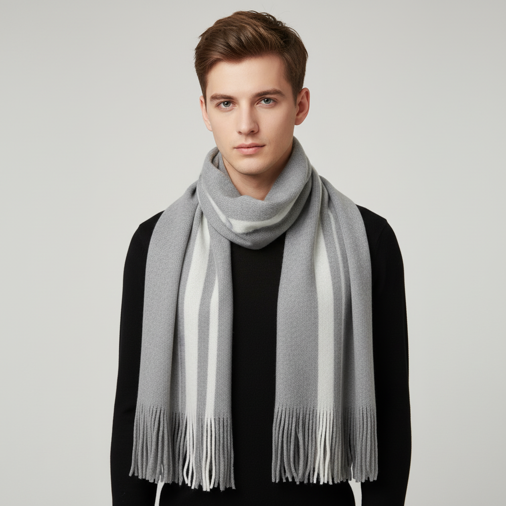 Extra Long Fringed Wrap Two-Tone Scarf