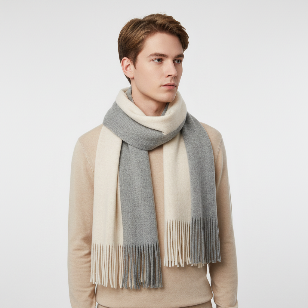 Extra Long Fringed Wrap Two-Tone Scarf