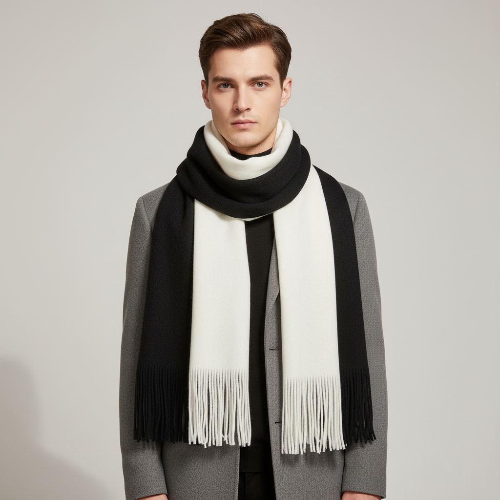 Extra Long Fringed Wrap Two-Tone Scarf