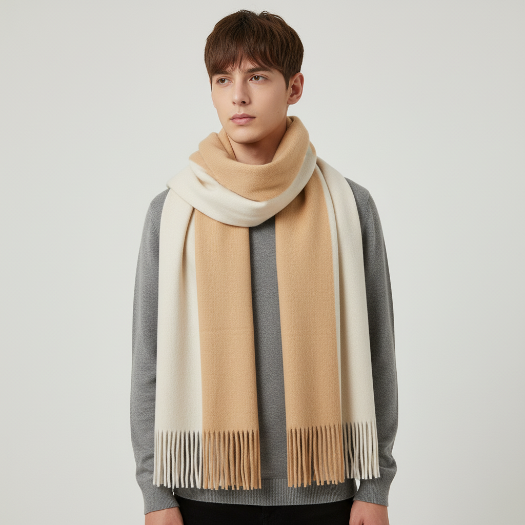 Extra Long Fringed Wrap Two-Tone Scarf