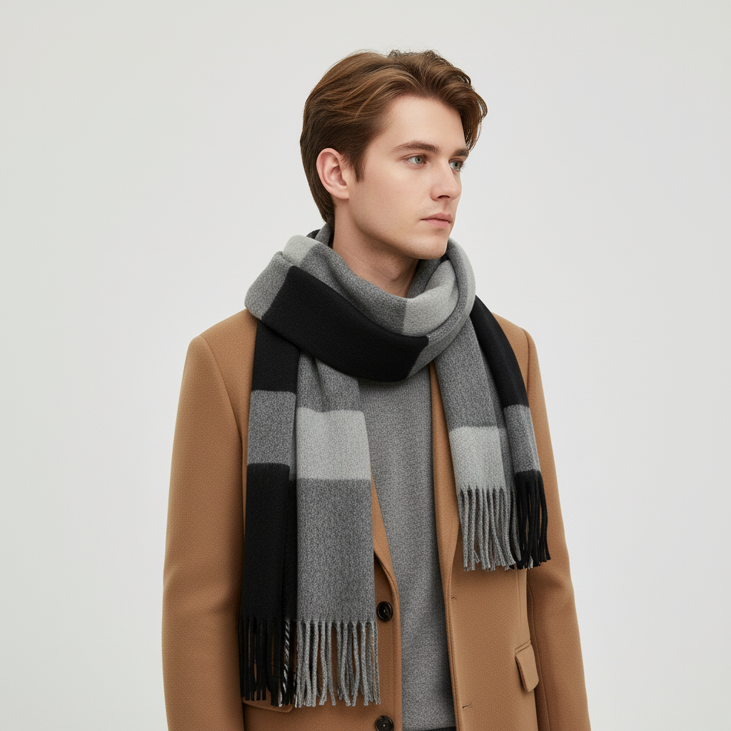 Extra Long Fringed Wrap Two-Tone Scarf