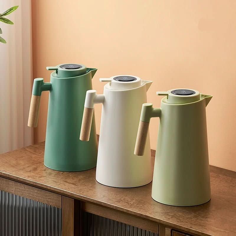 Double-Walled Stainless Steel Wooden Handle Temperature Display Water Bottle