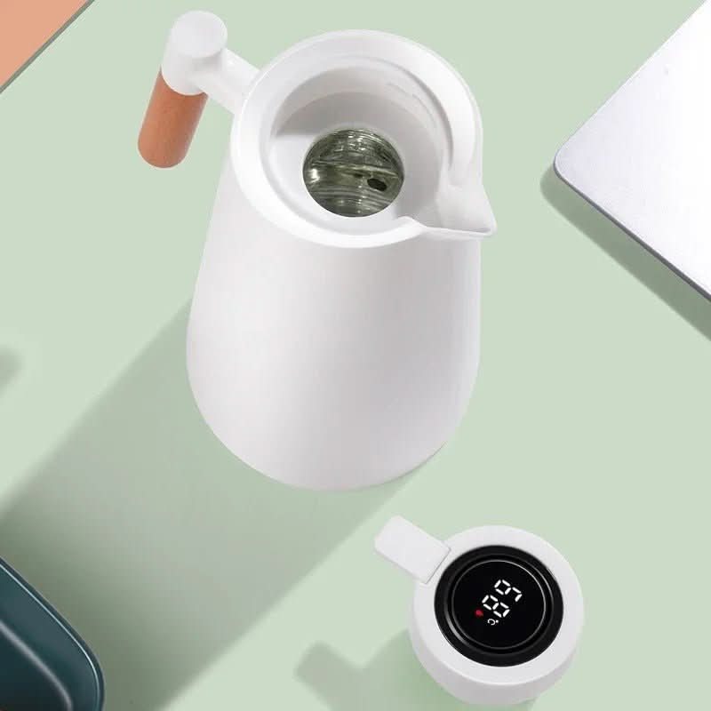 Double-Walled Stainless Steel Wooden Handle Temperature Display Water Bottle