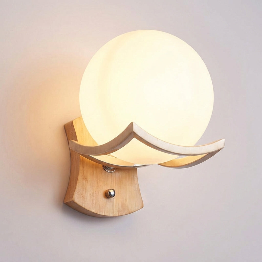 Minimalist Spherical Globe Wood Metal Wall Light