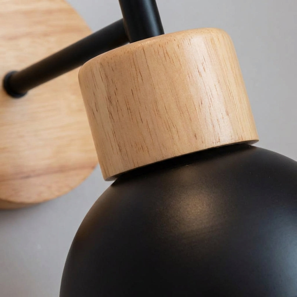 Minimalist Wood Accent Matte Metal Shade Wall Light