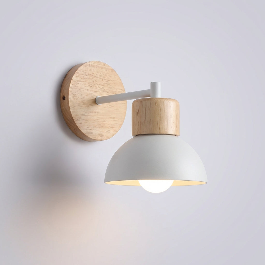 Minimalist Wood Accent Matte Metal Shade Wall Light