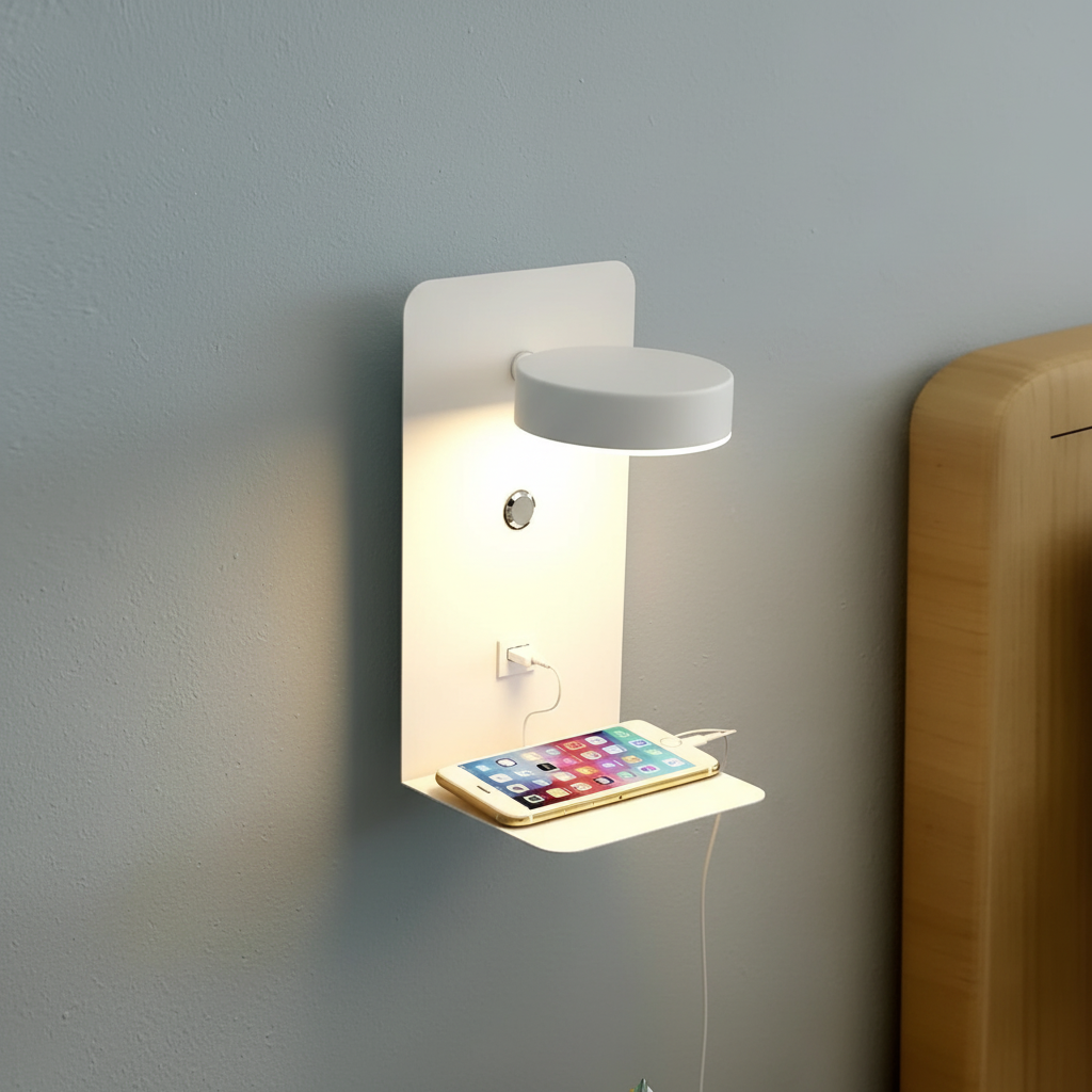 Slim Shelf Integrated USB Charging Port Wall Light