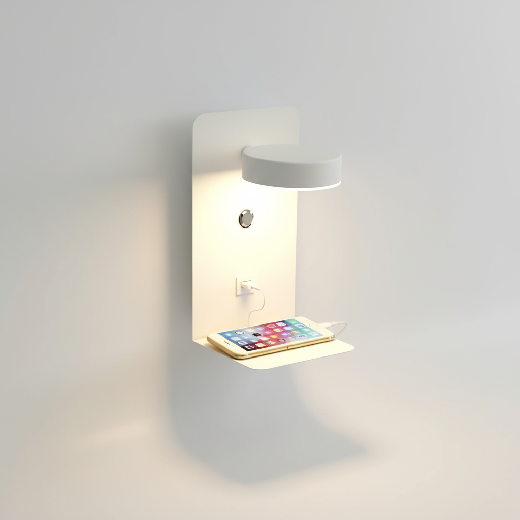 Slim Shelf Integrated USB Charging Port Wall Light
