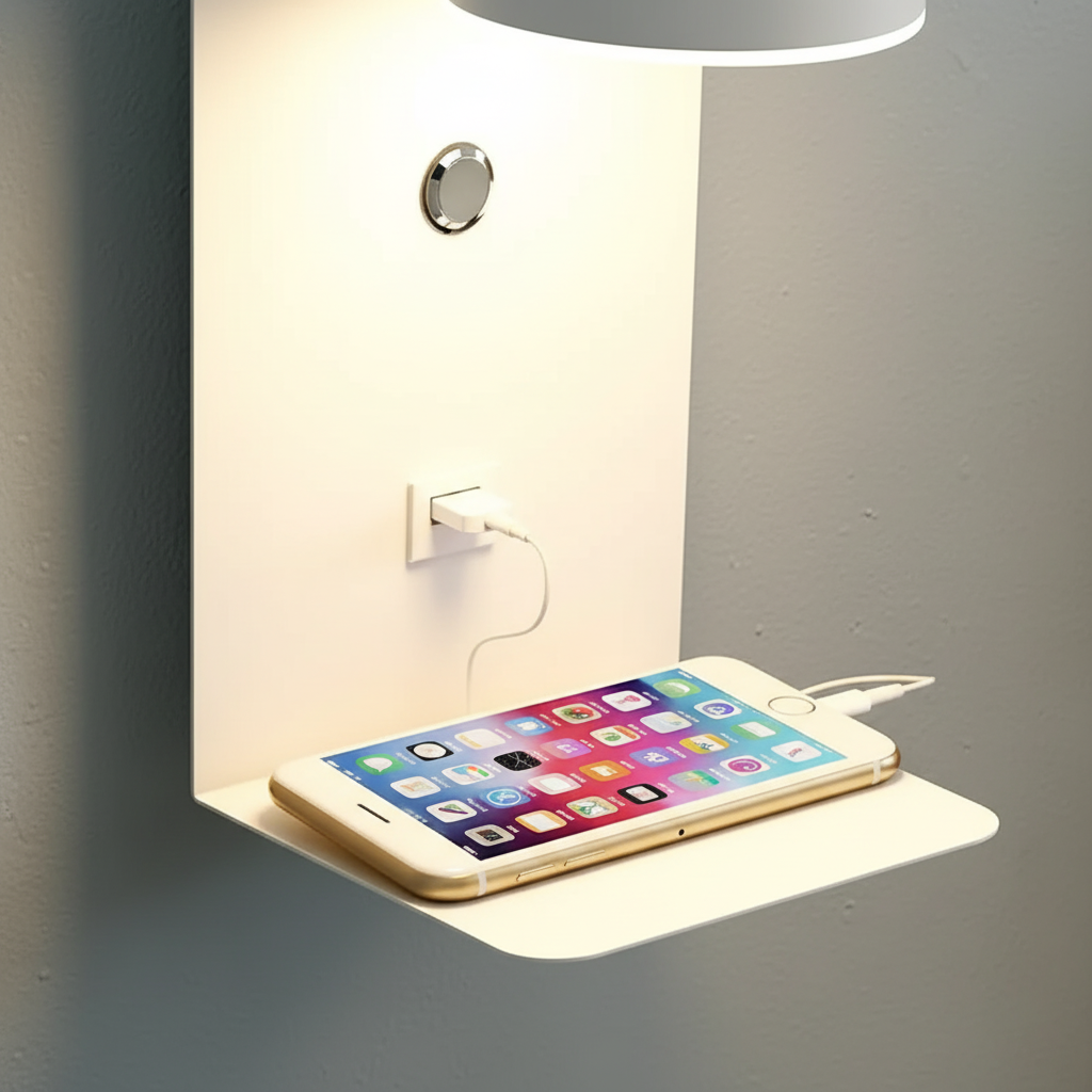 Slim Shelf Integrated USB Charging Port Wall Light