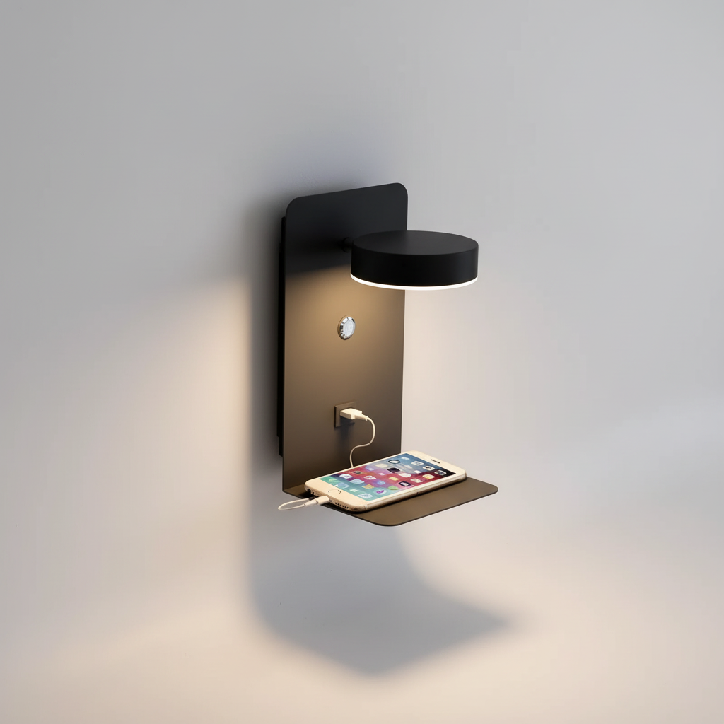 Slim Shelf Integrated USB Charging Port Wall Light