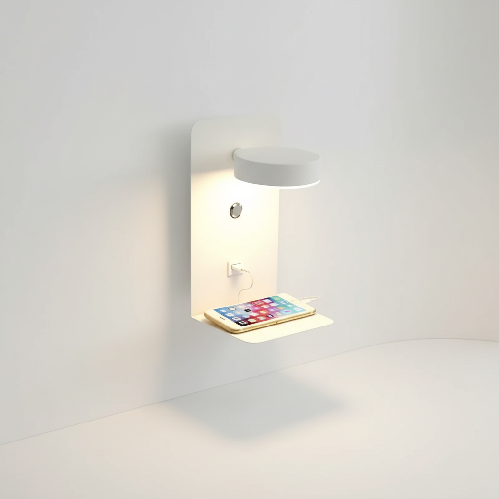 Slim Shelf Integrated USB Charging Port Wall Light