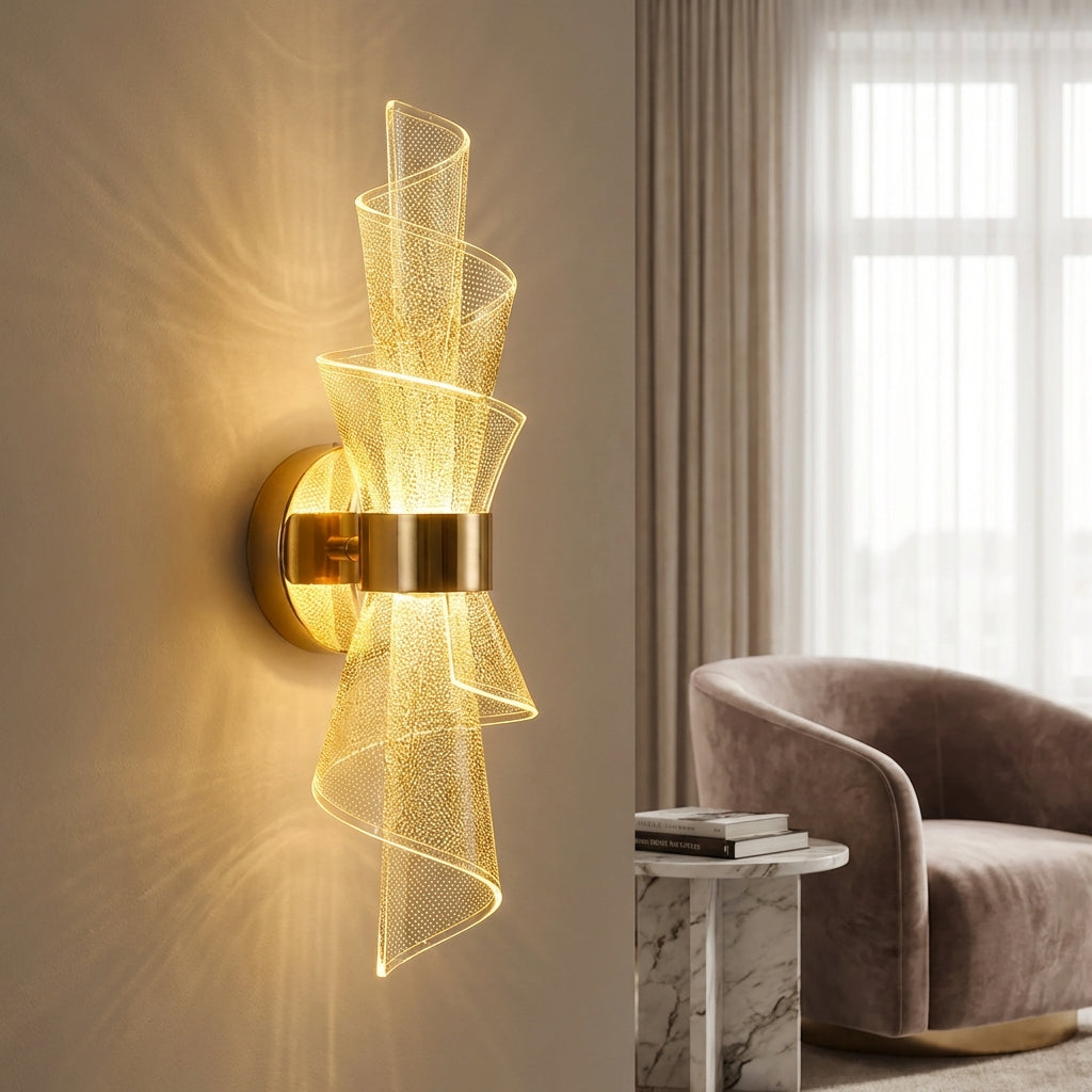 Sculptural Curved Acrylic Diffuser Polished Metal Mount Wall Light