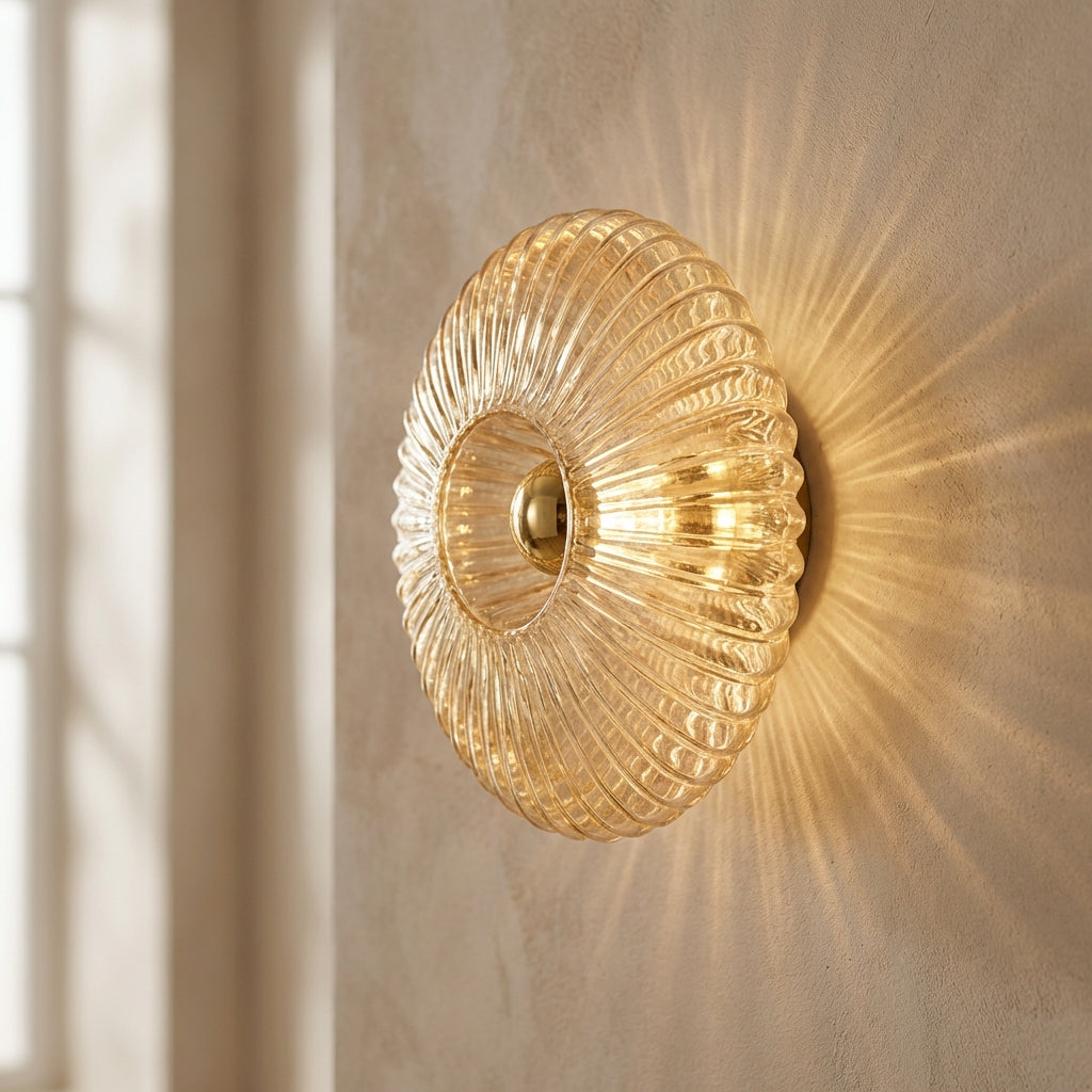 Rippled Textured Glass Sculptural Minimalist Wall Light