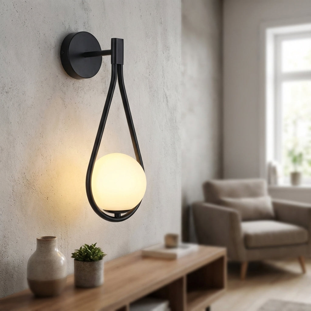 Sculptural Teardrop Globe Iron Glass Wall Light