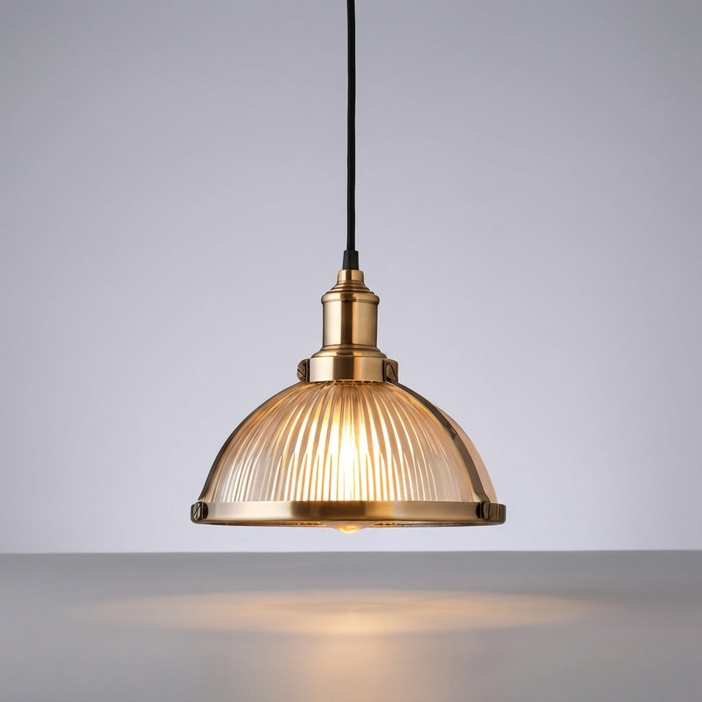 Retro Fluted Glass Metal Frame Single Light Pendant Light
