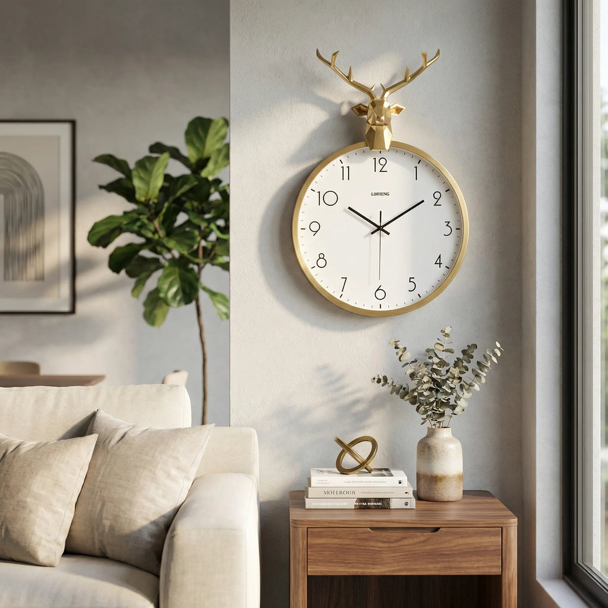 Sculptural Deer Accent Round Silent Sweep Wall Clock