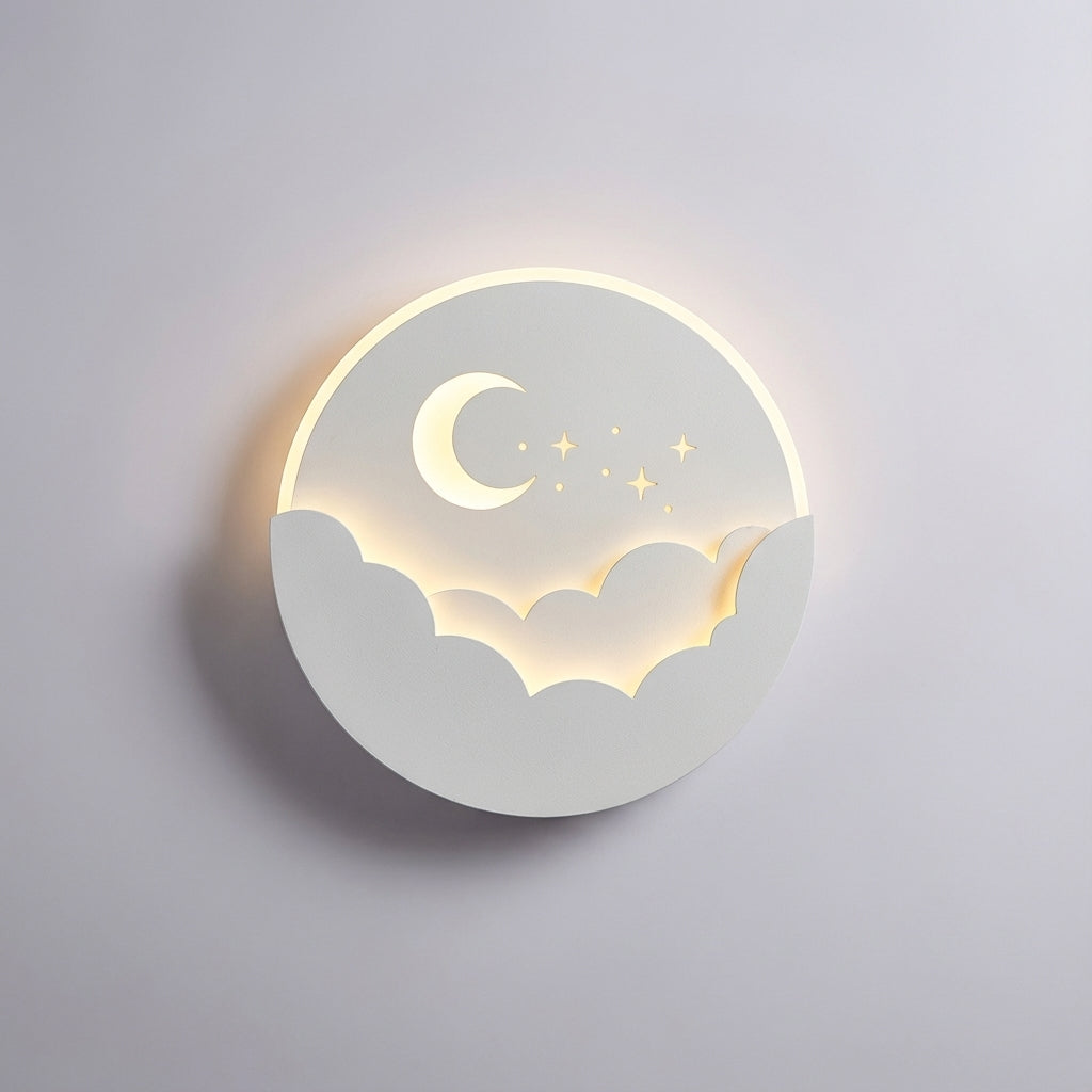 Round Moon and Stars Silhouette Battery Powered Wall Light