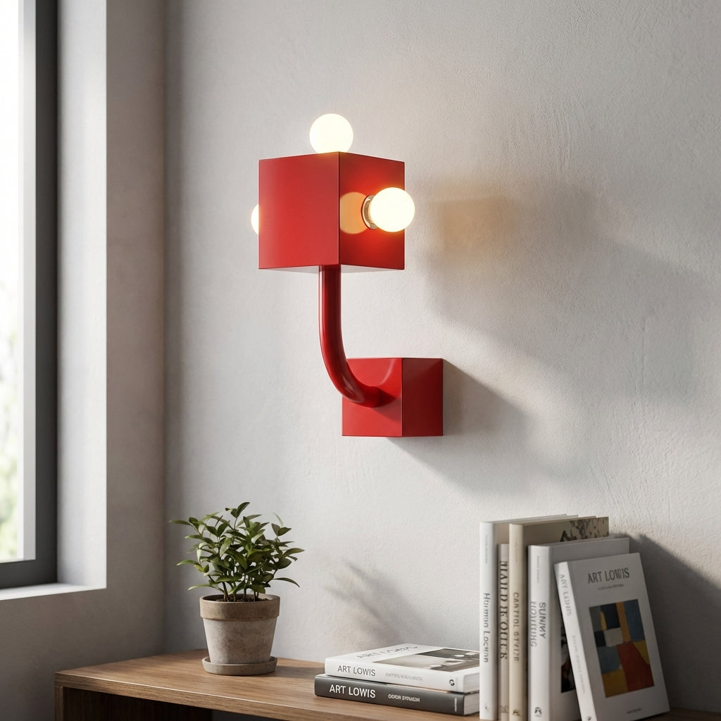 Sculptural Geometric Metal Triple Bulb Wall Light