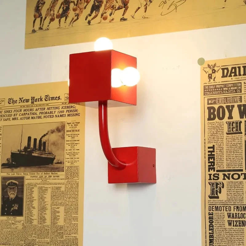 Sculptural Geometric Metal Triple Bulb Wall Light