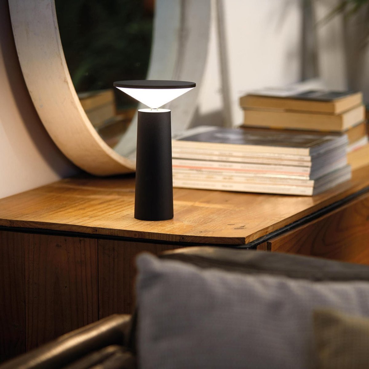 Sculptural Cone Silhouette Rechargeable Cordless Dimmable Table Lamp