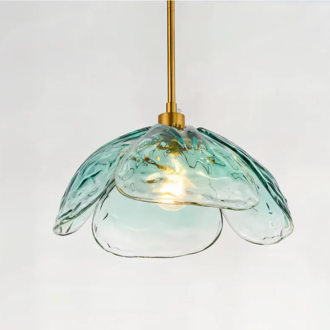 Artistic Floral Glass Iron Colorful Pattern Pendant Light
